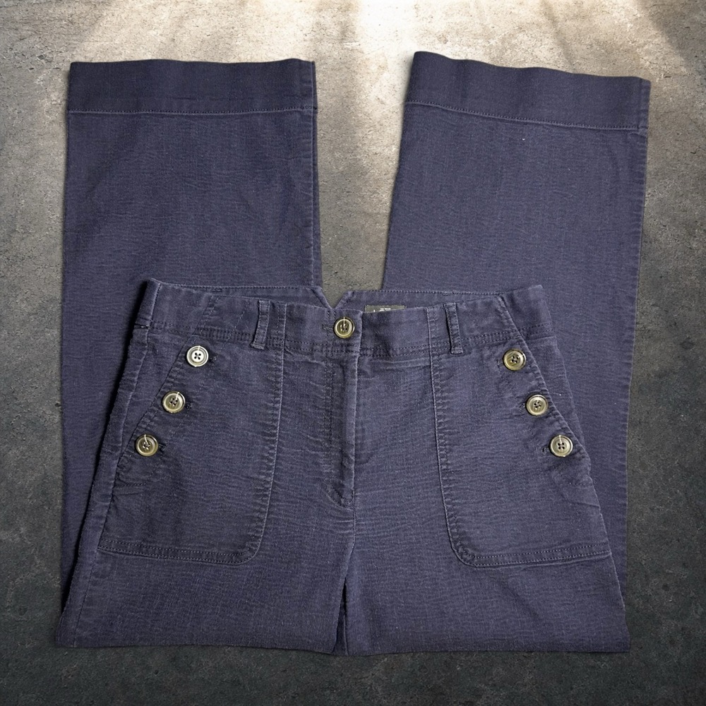Ann Taylor Loft Petites Navy Blue Wide Leg Sailor Pants Retro Size 6P